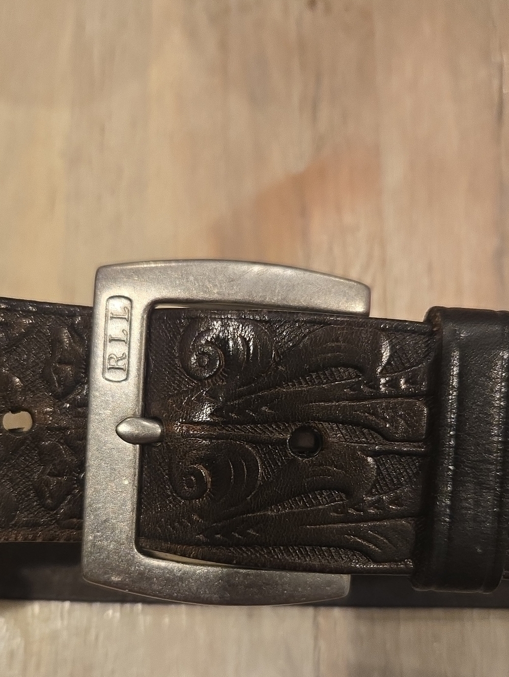 Lauren Ralph Lauren Leather Belt with Floral Embossing - Dark Brown SZ SMALL
